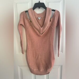 GUESS G by Guess blush Pink Knit Sweater Dress XS Cold Shoulder Zipper Detail.